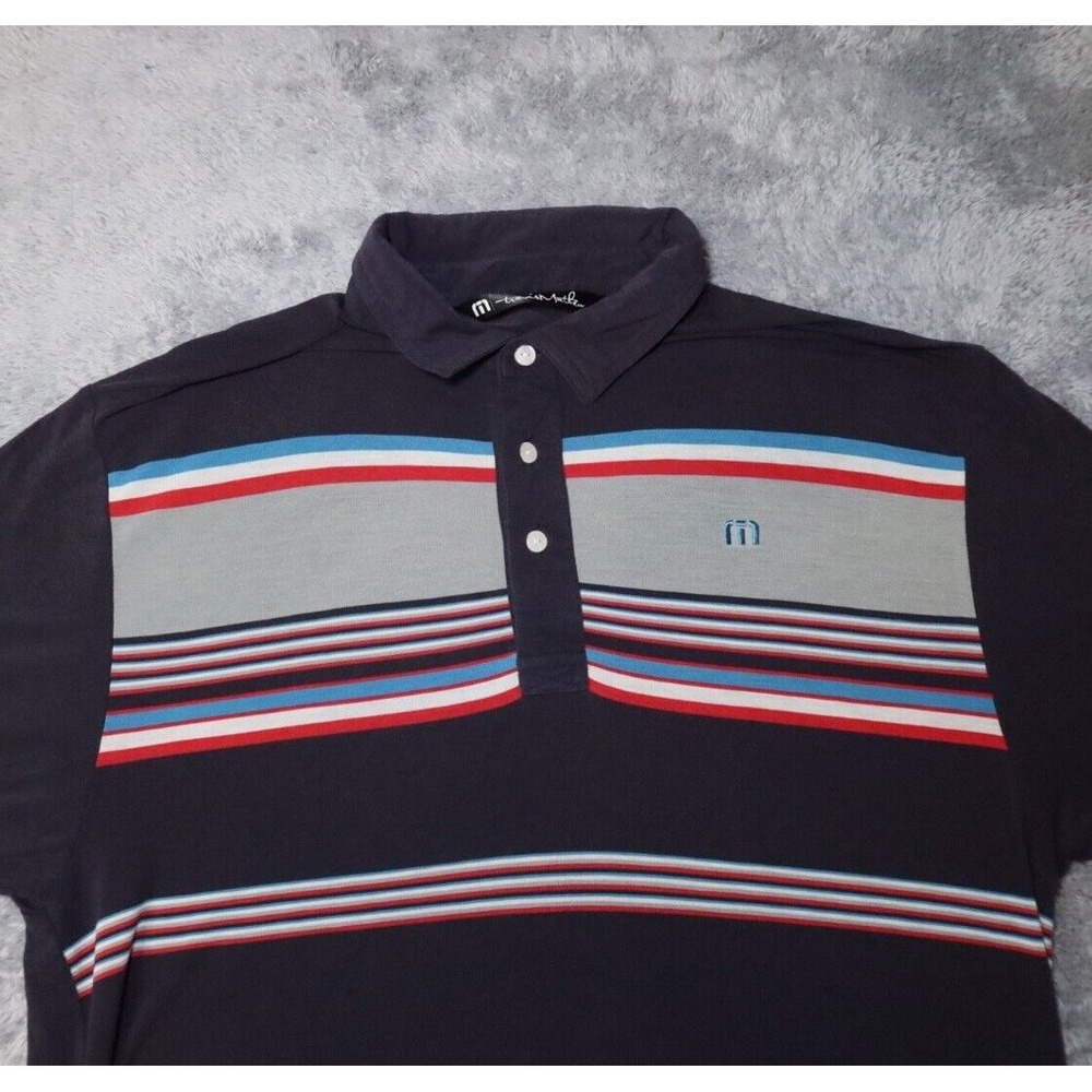 Travis Mathew USA Golf Polo Men's Short Sleeve Shirt SZ M Red,White,Blue Stripes